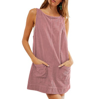 Zosia | Women's Crew Neck Pockets Casual Dress in Pink