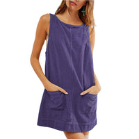 Zosia | Women's Crew Neck Pockets Casual Dress in Purple