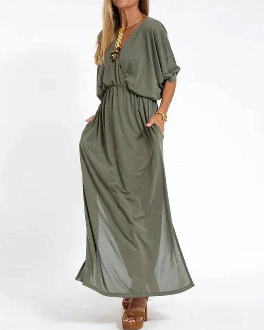 Zosia | Women's Relaxed Maxi-length Shape Dress in Army Green