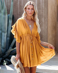 Zuleika | Women's Ruffle Detail V-Neck Tailored Casual Dress in Yellow