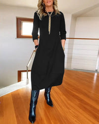 Zuleika | Women's Round Neck Midi Dress in Black