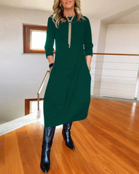 Zuleika | Women's Round Neck Midi Dress in Green