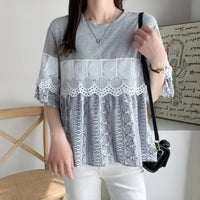 Zulima | Women's Lace Trim Blouse in Gray
