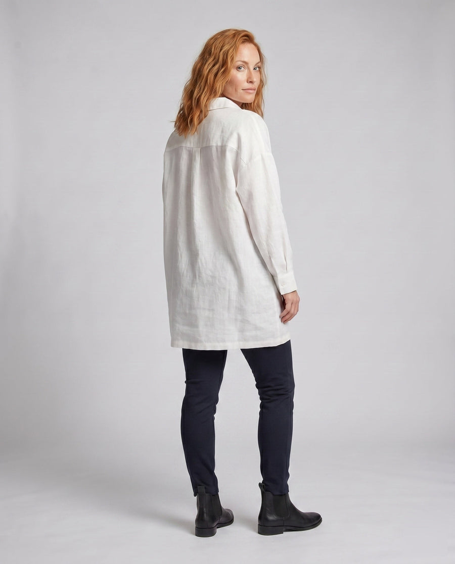 Avery Casual Linen Blouse with Button Front and Pockets