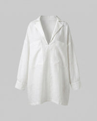 Avery Casual Linen Blouse with Button Front and Pockets in White