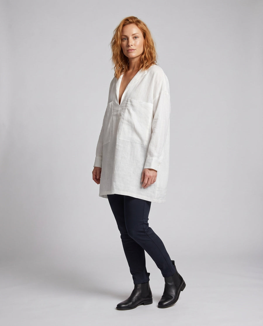 Avery Casual Linen Blouse with Button Front and Pockets
