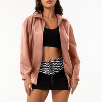 Avery Casual Satin Jacket with Pockets in Pink