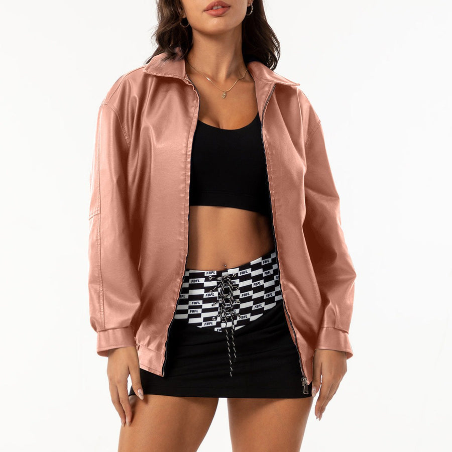 Avery Casual Satin Jacket with Pockets in Pink