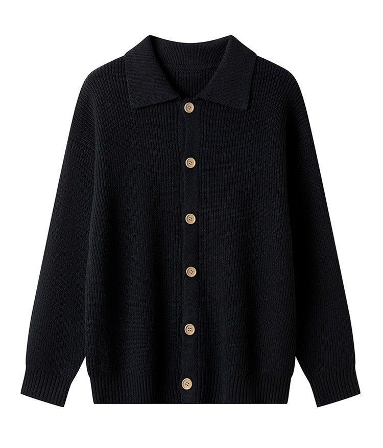 Avery Knit Cardigan with Button Front in Black