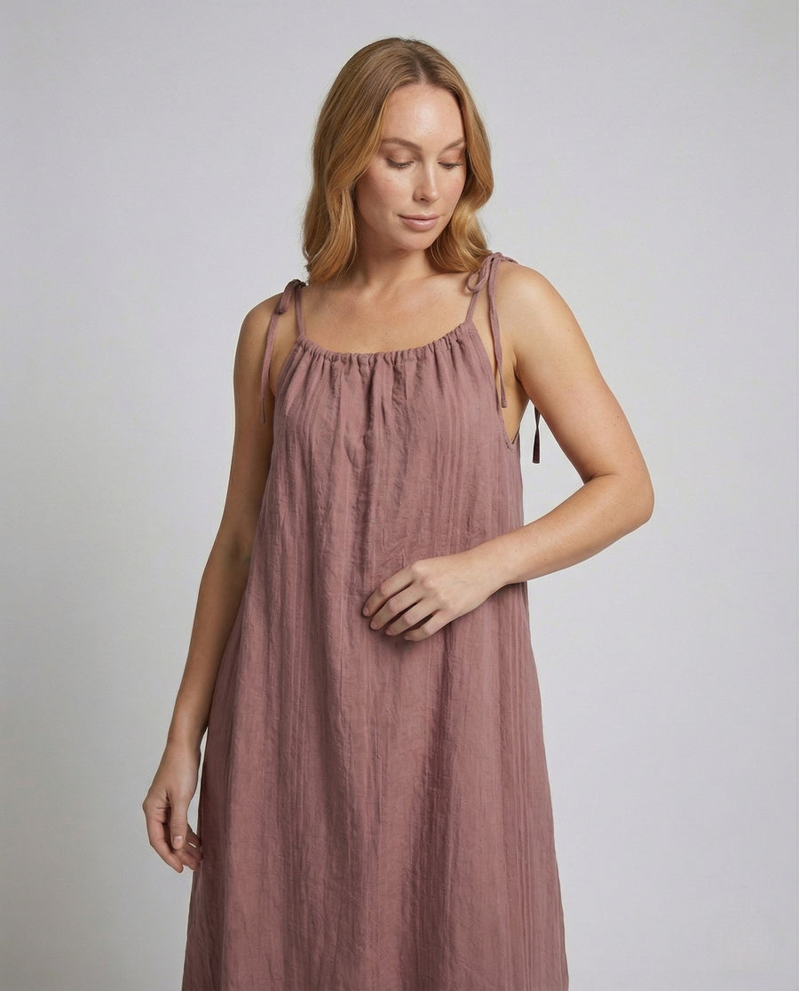 Avery Linen Maxi Dress in Pink