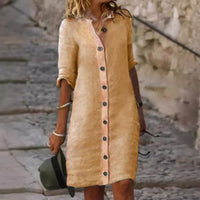 Avery Linen Shirt Dress with Button Front in Pink