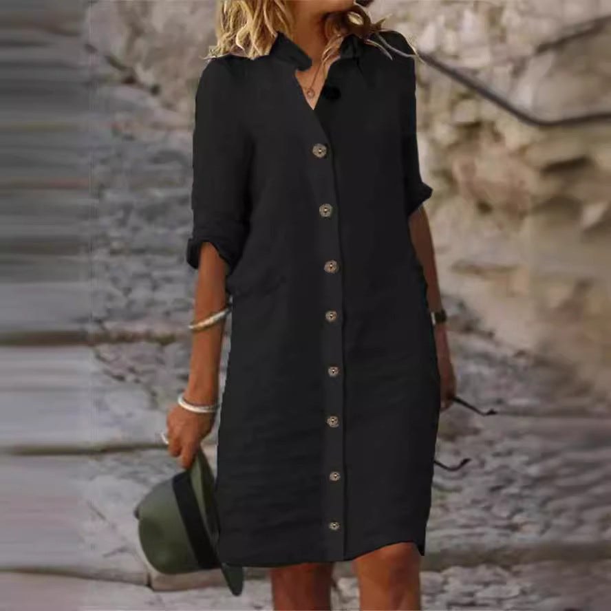 Avery Linen Shirt Dress with Button Front in Pink