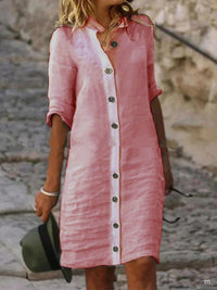 Avery Linen Shirt Dress with Button Front in Pink