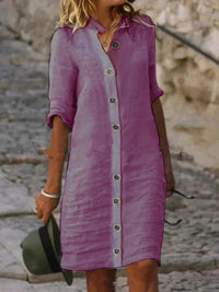Avery Linen Shirt Dress with Button Front in Purple