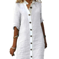 Avery Linen Shirt Dress with Button Front in White