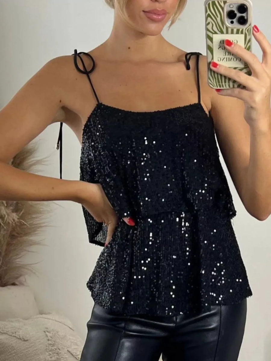 Sequin Tie Shoulder Cami
