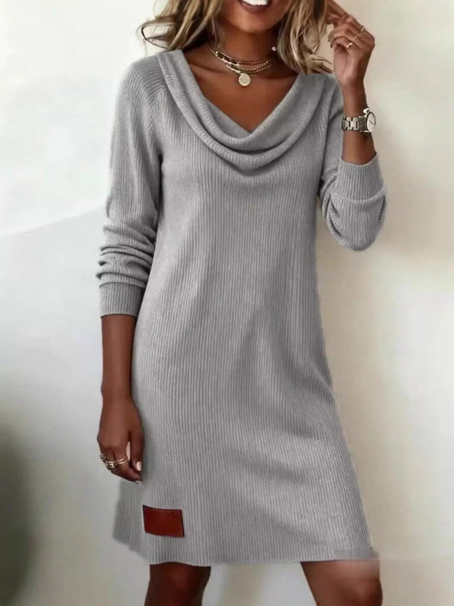 Aicelle | Women's Casual Cowl Neck Ribbed Knit Mini Dress