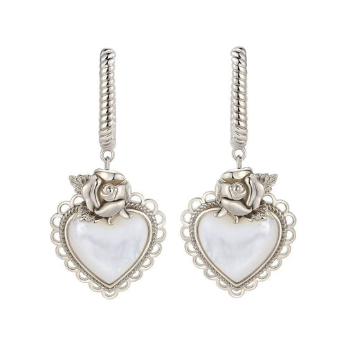 Vintage Heart White Mother of Pearl Earrings