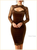 Sexy Velvet Bodycon Dress Long Sleeve Knee Length Wedding Guest