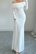 Off Shoulder Long Sleeve Ruched Mermaid Maxi Dress