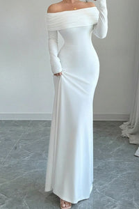 Off Shoulder Long Sleeve Ruched Mermaid Maxi Dress
