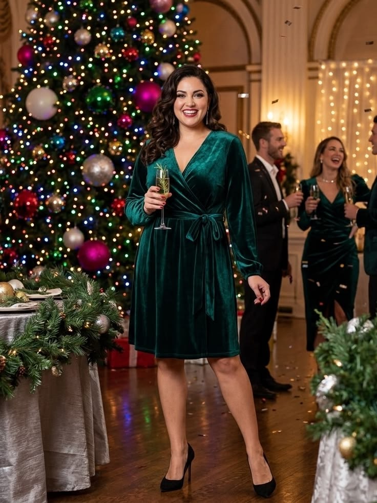 Glamour Velvet Faux Wrap Dress Size 12