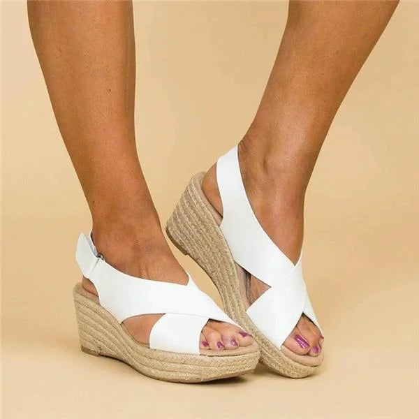 Women's Cross-Over Strap Espadrille Wedges - Slingback