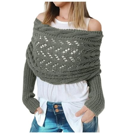 Multifunctional Scarf with Sleeves Shrugs for Women Scarf Sweater Wrap with Sleeves Men's Size:One Size