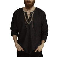 Bastiaan Linen Shirt with Lace-Up in Brown