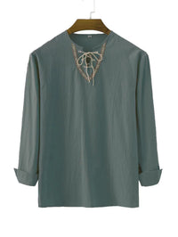 Bastiaan Linen Shirt with Lace-Up in Green