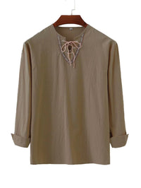 Bastiaan Linen Shirt with Lace-Up in Kaffer&Braun