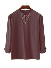 Bastiaan Linen Shirt with Lace-Up in Kastanienbraun