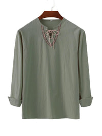 Bastiaan Linen Shirt with Lace-Up in Olive