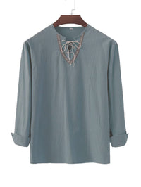 Bastiaan Linen Shirt with Lace-Up in Turquoise