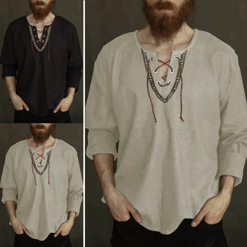 Bastiaan Linen Shirt with Lace-Up