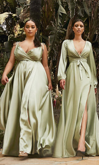 Split Long Sleeve Long Formal Dress: Ladivine 7475