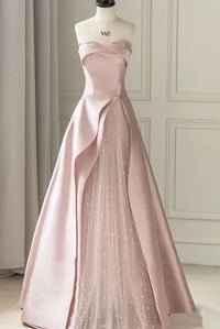Charming A line Strapless Black Satin Pink Tulle Prom Dresses Vestidos De Dia HZ0311