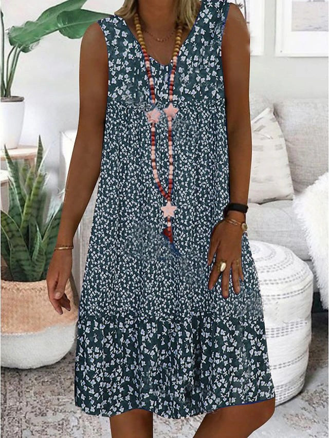 Beatrice Airy Dress with Floral Print in Blue