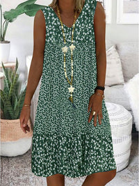Beatrice Airy Dress with Floral Print in Green