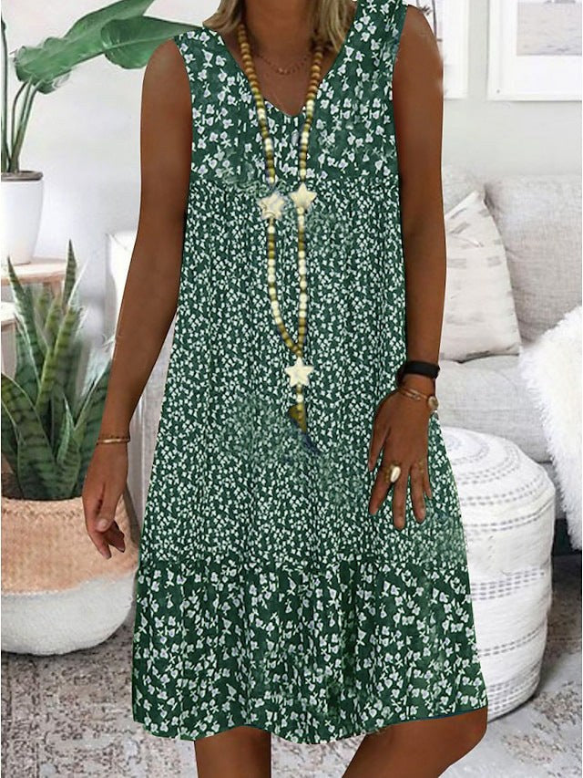 Beatrice Airy Dress with Floral Print in Green