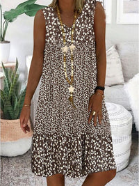 Beatrice Airy Dress with Floral Print in Khaki