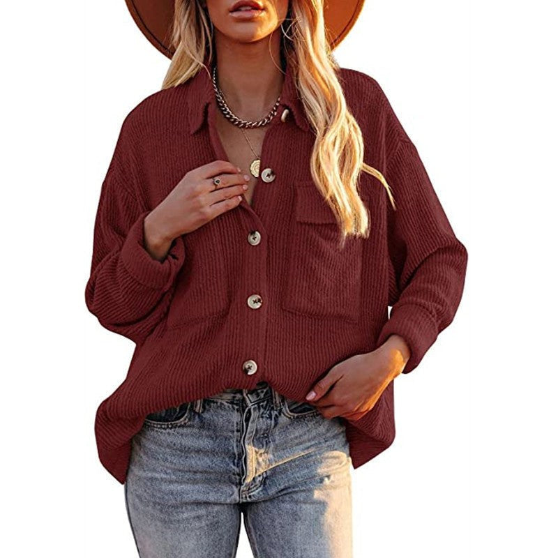 Beatrice Casual Knit Cardigan with Pockets in Wine Red
