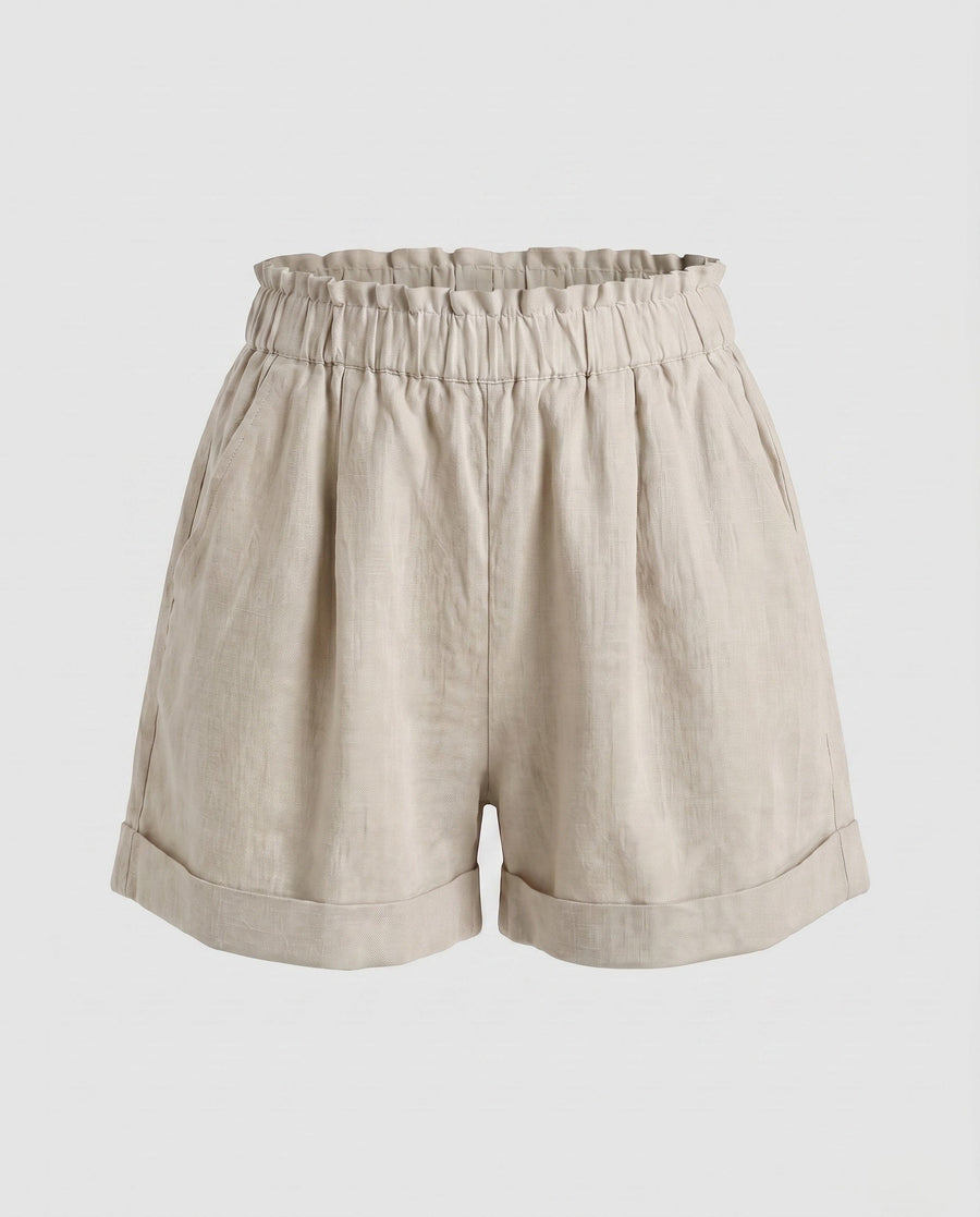 Beatrice Casual Linen Shorts in Beige