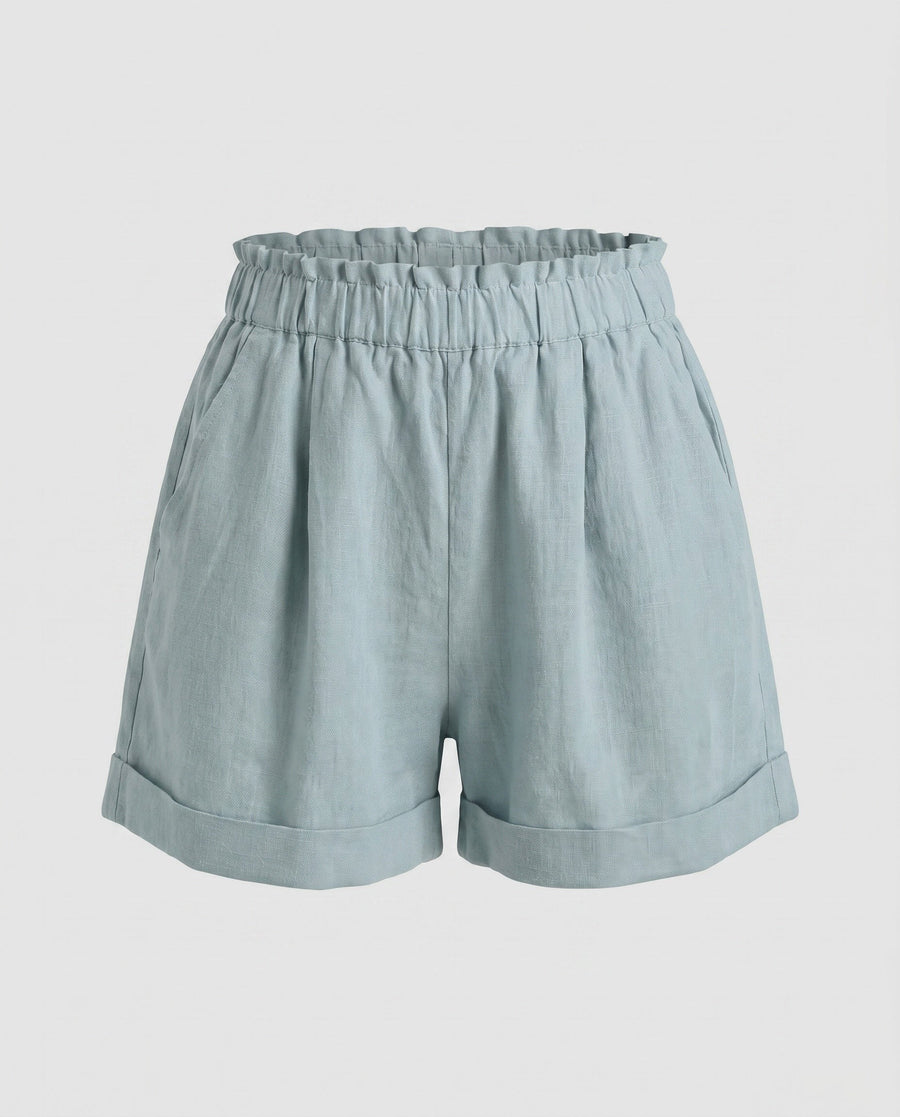 Beatrice Casual Linen Shorts in Graublau