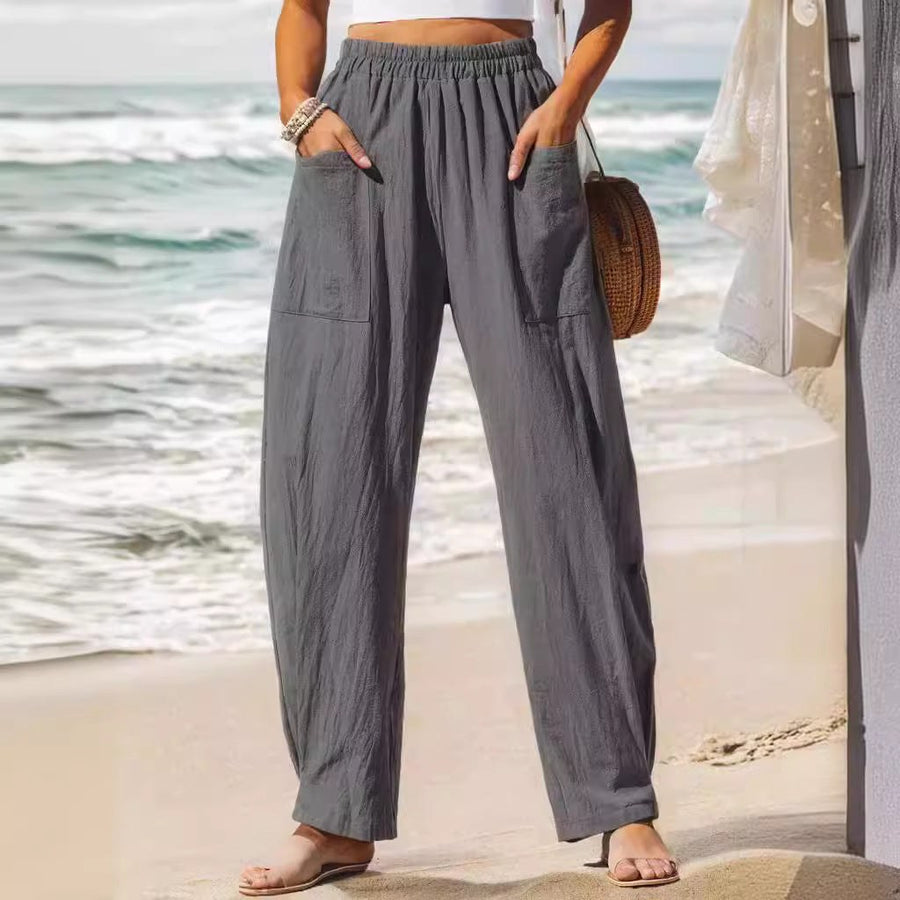 Beatrice Casual Linen Trousers with Pockets