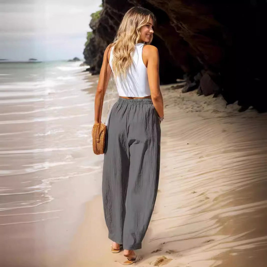 Beatrice Casual Linen Trousers with Pockets
