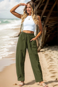 Beatrice Casual Linen Trousers with Pockets in Olive Green