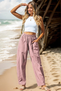 Beatrice Casual Linen Trousers with Pockets in Pink