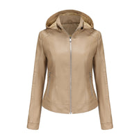 Beatrice Leather Jacket with Hood in Khaki