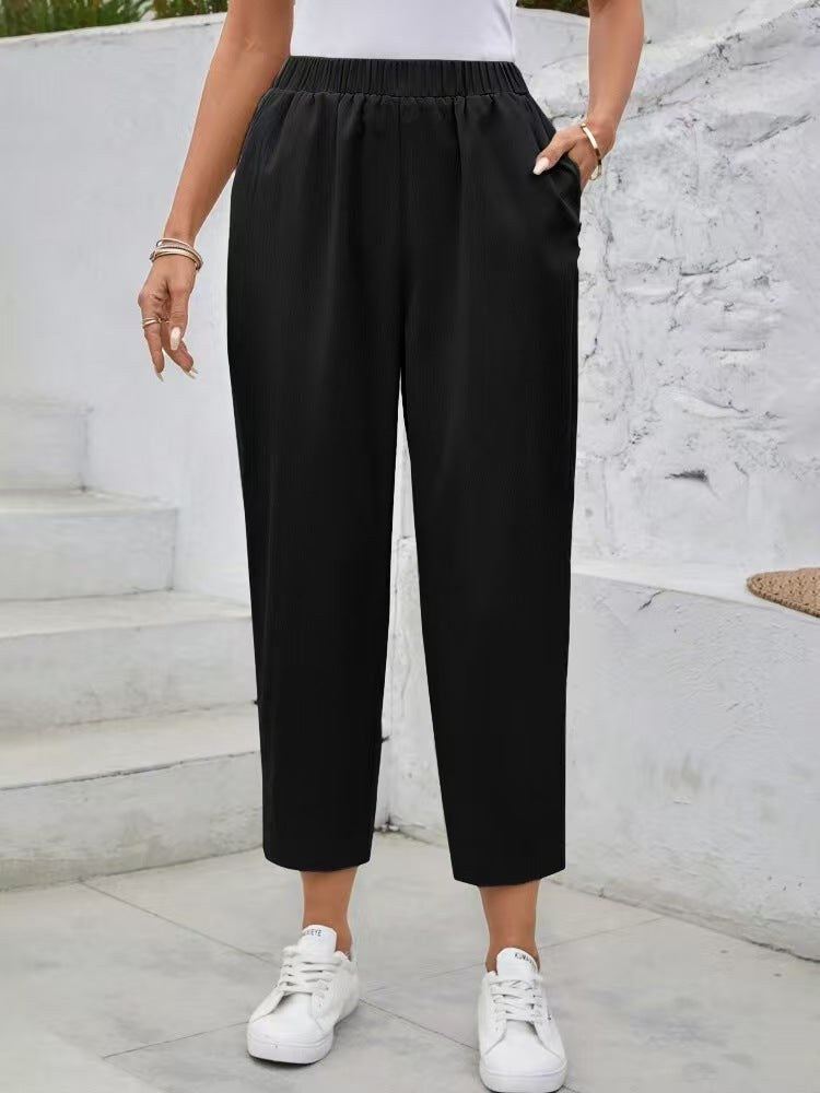 Beatrice Trousers with Elastic Waist and Pockets in Black